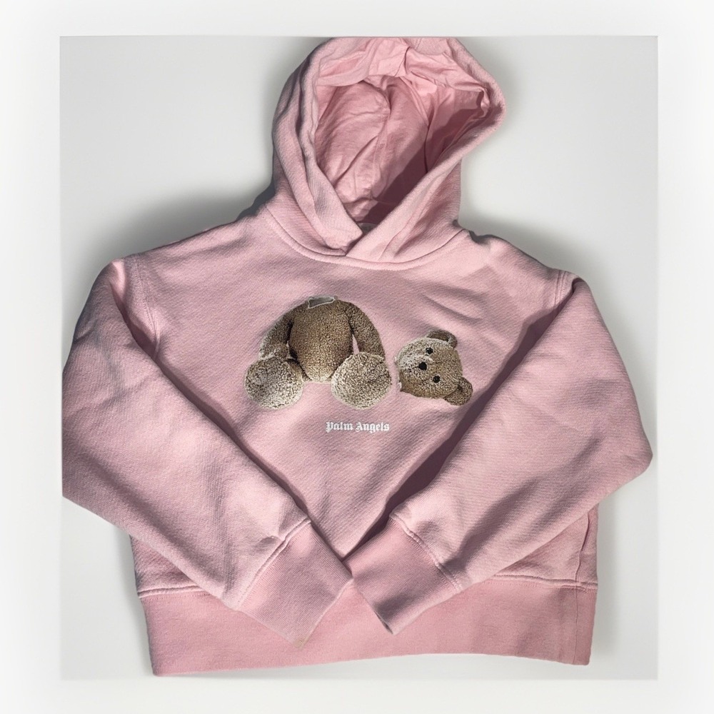 Palm Angels Girls Pink Cotton Bear Applique Hoodie Sweater